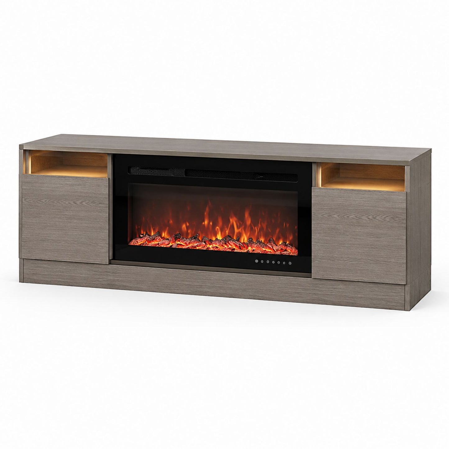 Szafka RTV z Kominkiem Elektrycznym MDF i Szkłem Hartowanym Szara 180x40x60 cm