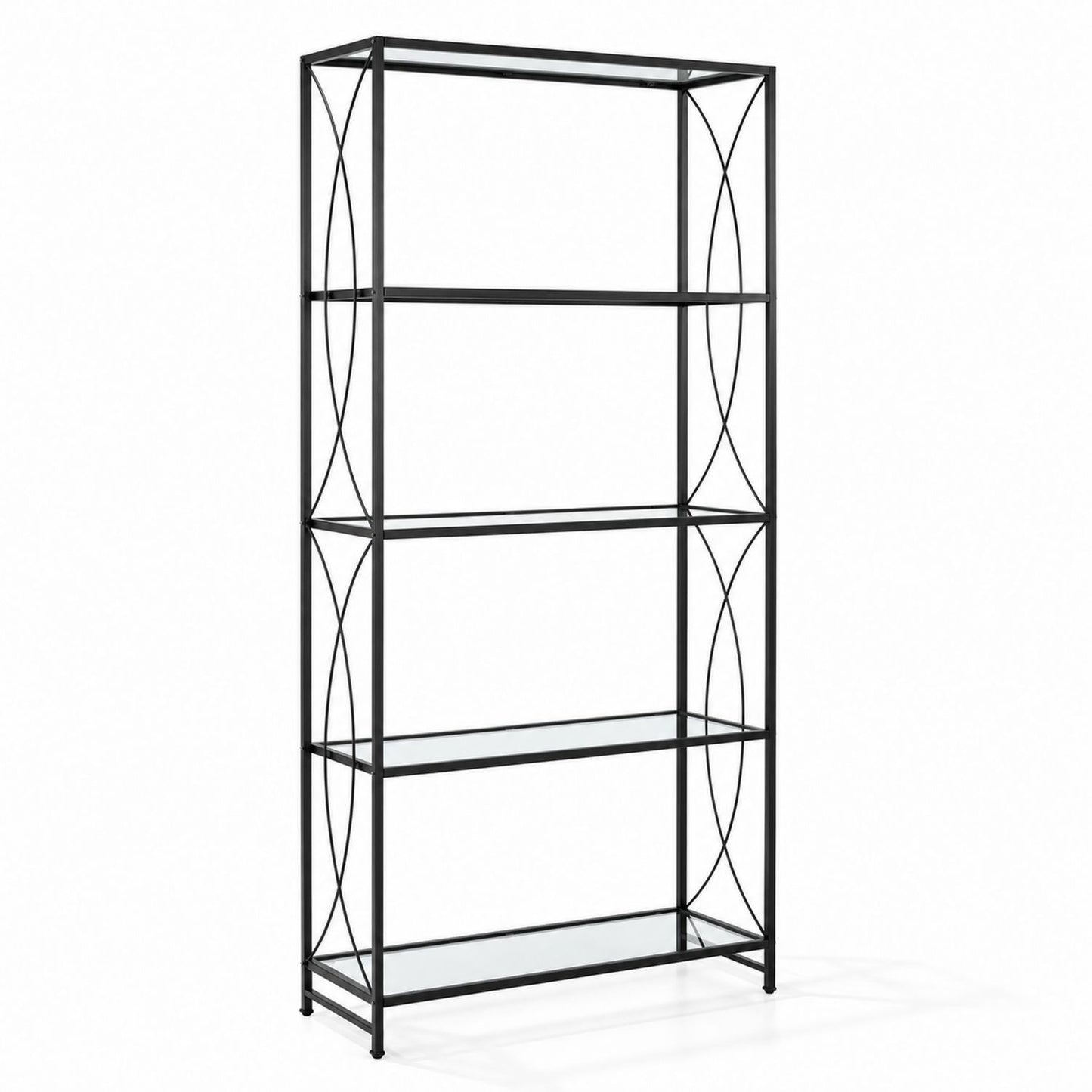 Metalowy regał ze szkłem hartowanym 175x80x35 cm Czarny