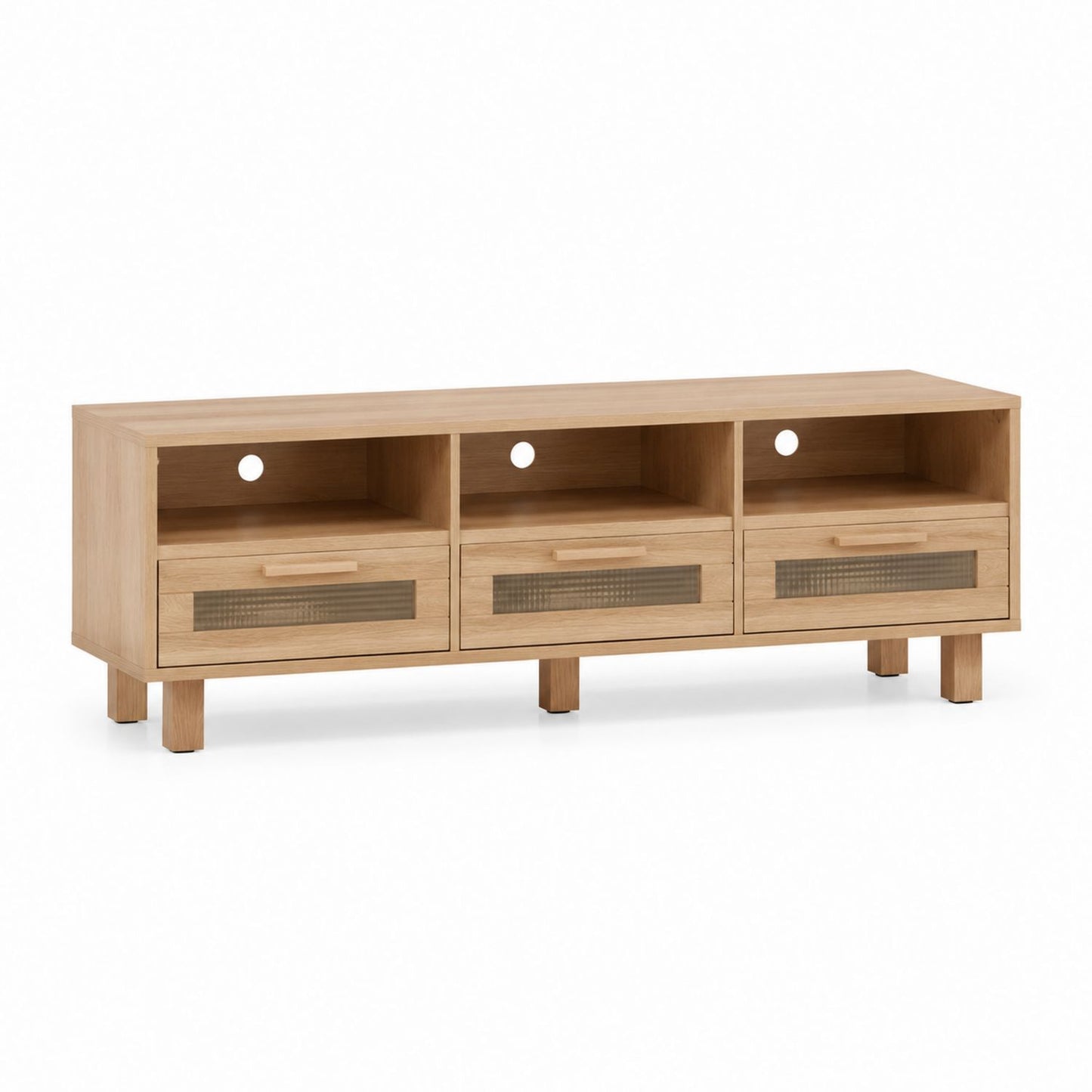 Szafka RTV z drewna dębowego z frontami ze szkła hartowanego 150x40x50 cm