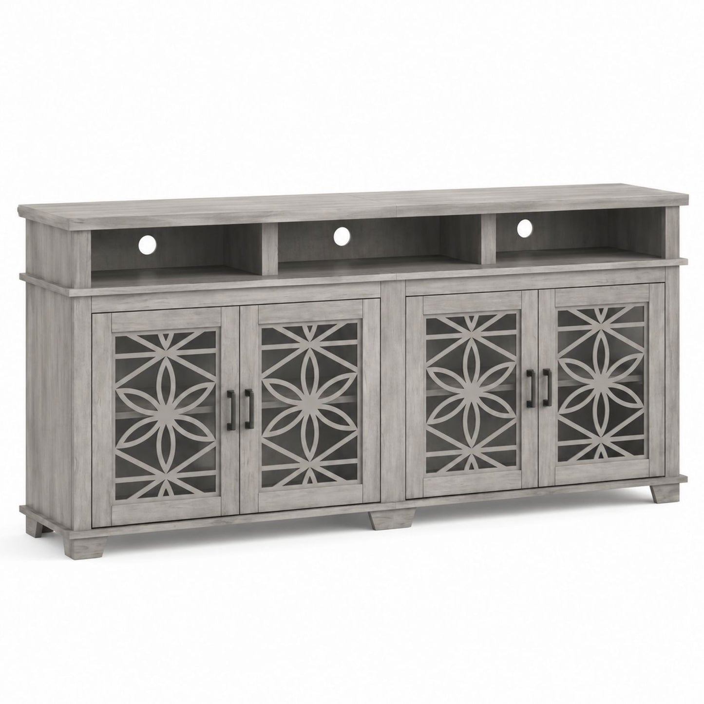 Szafka RTV drewno szare z hartowanym szkłem 150x40x85 cm