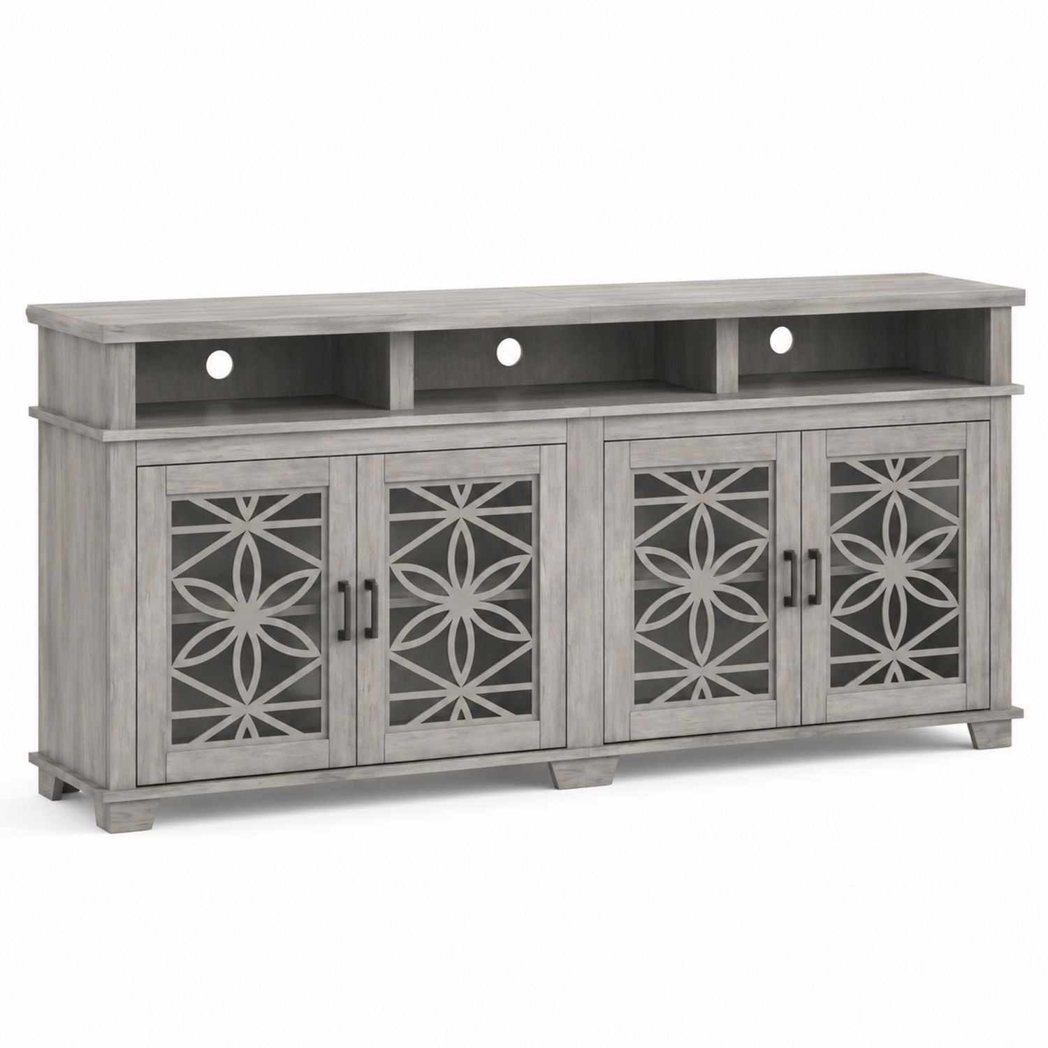 Szafka RTV drewno szare z hartowanym szkłem 150x40x85 cm