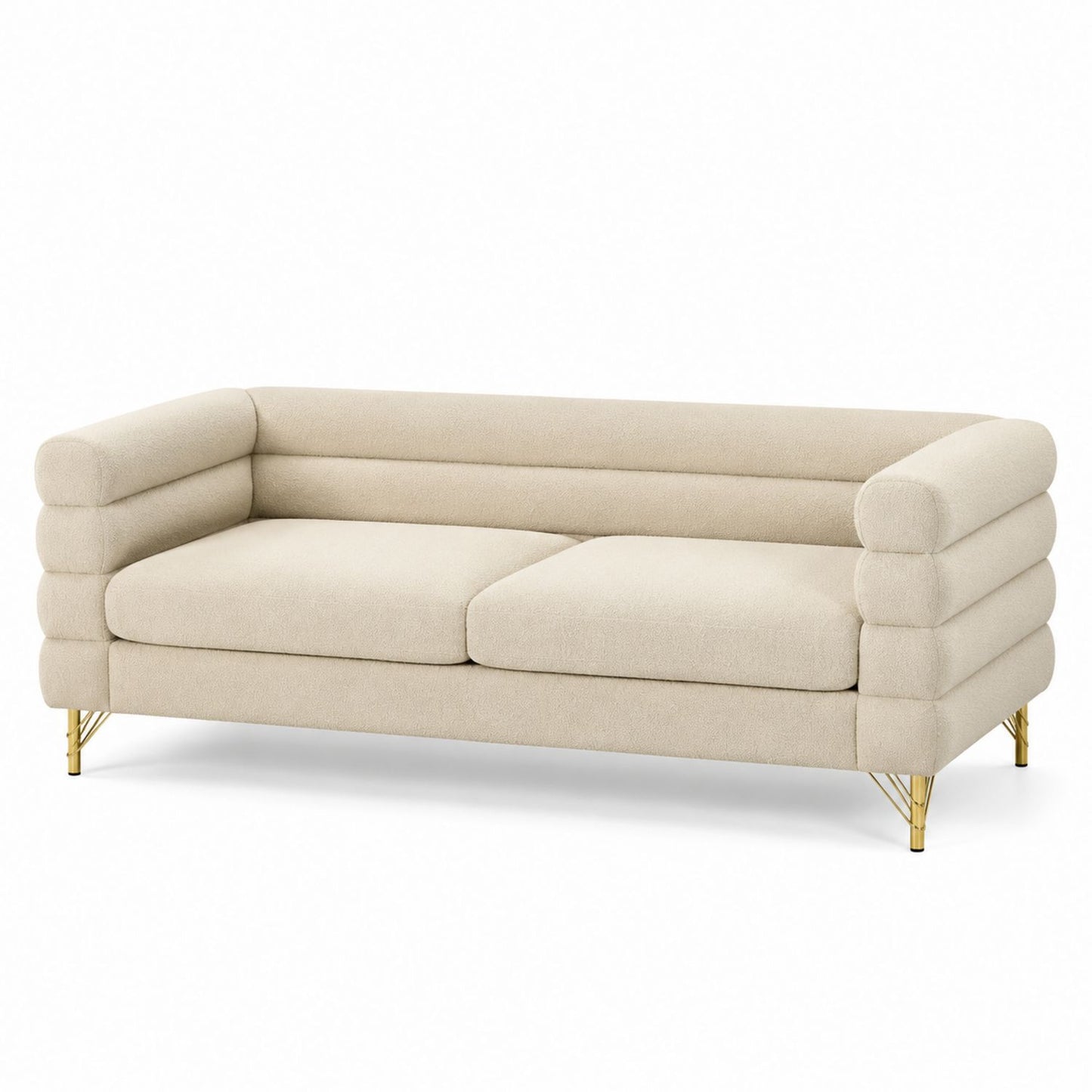 Beżowa sofa z tkaniny z metalowymi nogami