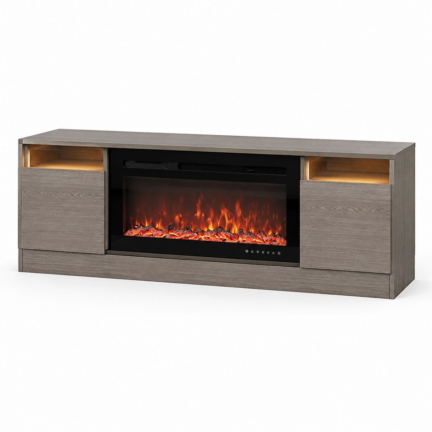 Szafka RTV z Kominkiem Elektrycznym MDF i Szkłem Hartowanym Szara 180x40x60 cm