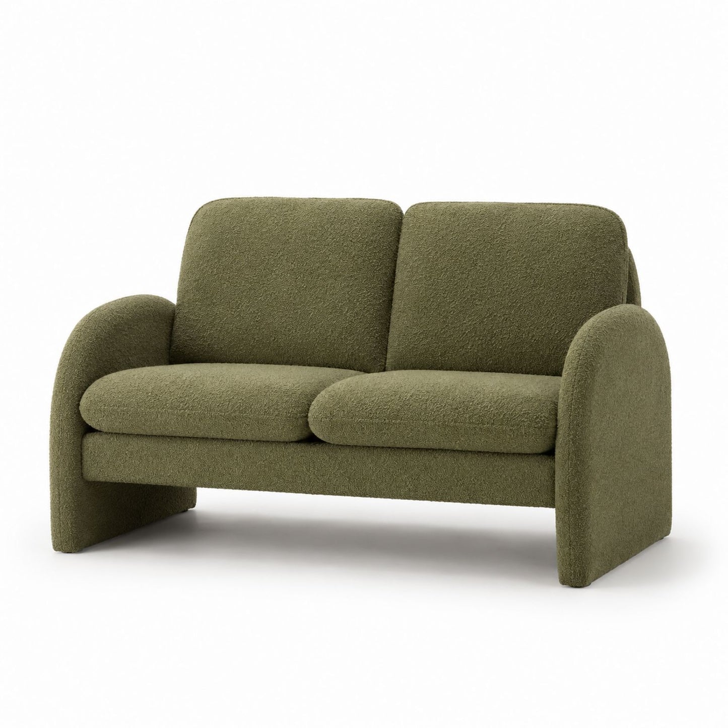 Sofa dwuosobowa z tkaniny bouclé oliwkowa