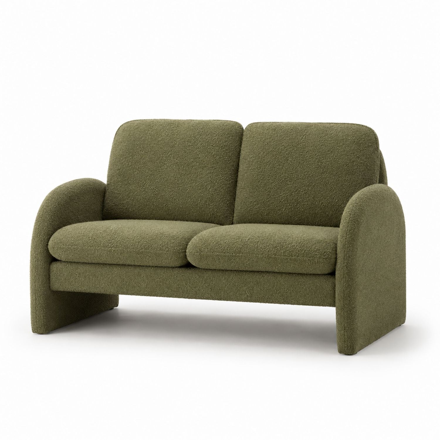 Sofa dwuosobowa z tkaniny bouclé oliwkowa