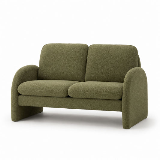 Sofa dwuosobowa z tkaniny bouclé oliwkowa
