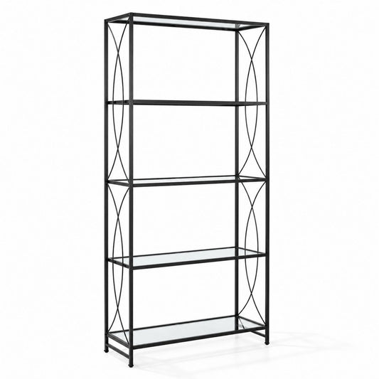 Metalowy regał ze szkłem hartowanym 175x80x35 cm Czarny