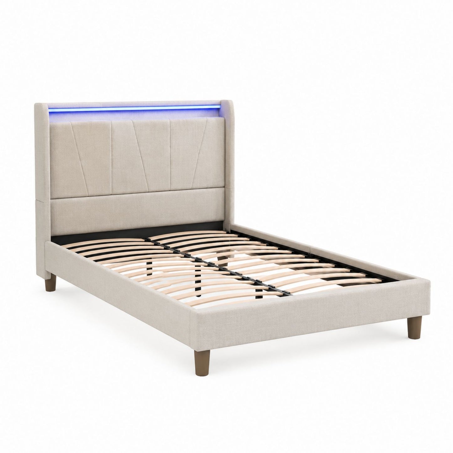 Łóżko tapicerowane z oświetleniem LED beżowe 90x200 cm