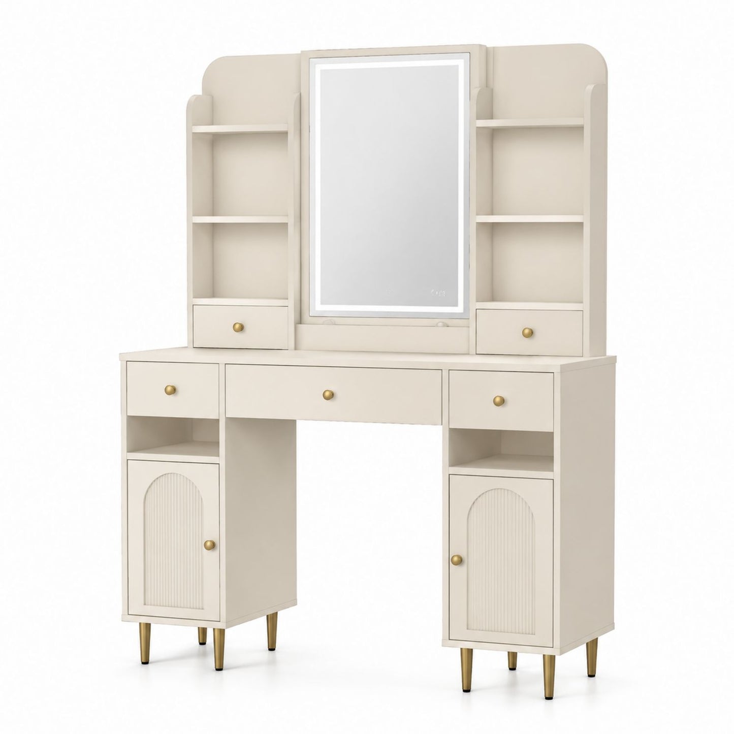 Toaletka z lustrem MDF Beżowa 120x40x140 cm