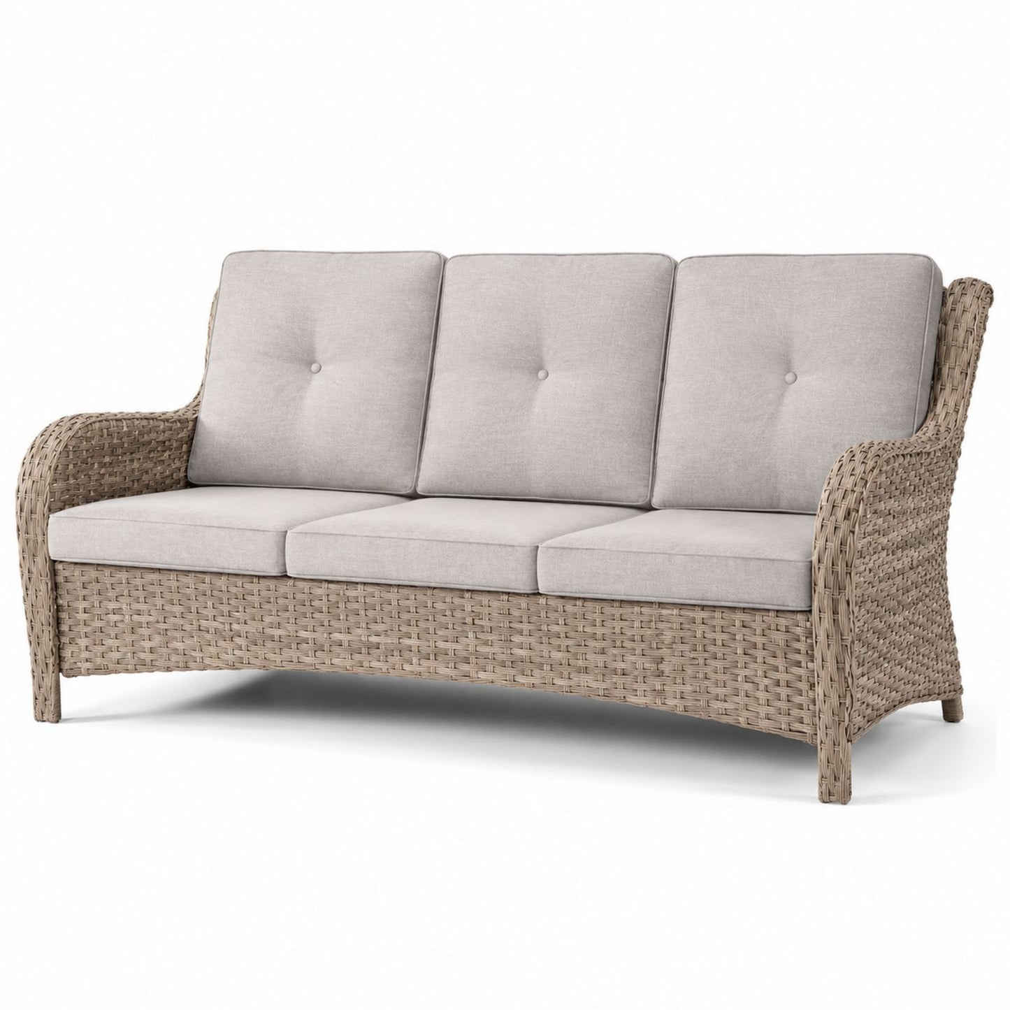 Sofa z Technorattanu Beżowa 3-osobowa z Poduszkami