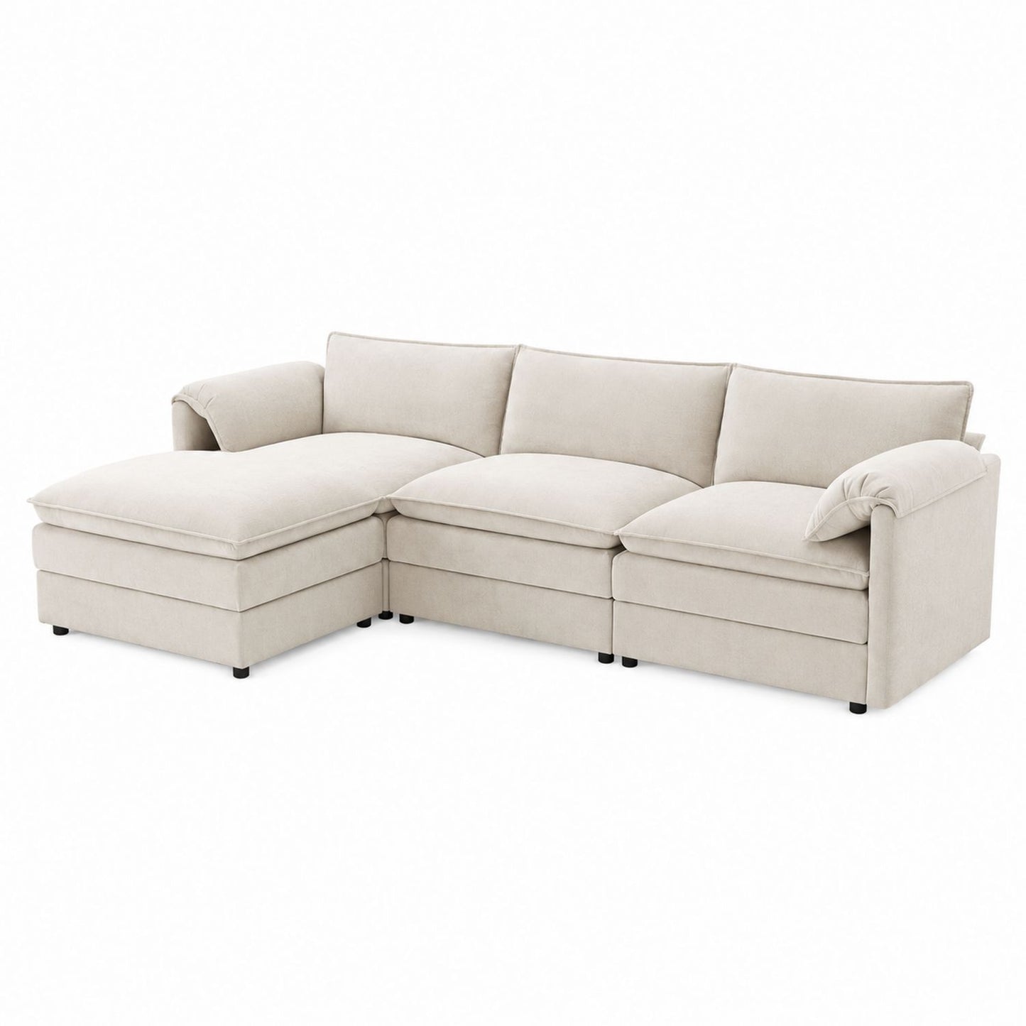 Sofa narożna z tkaniny beżowej o wymiarach 270x86x200 cm