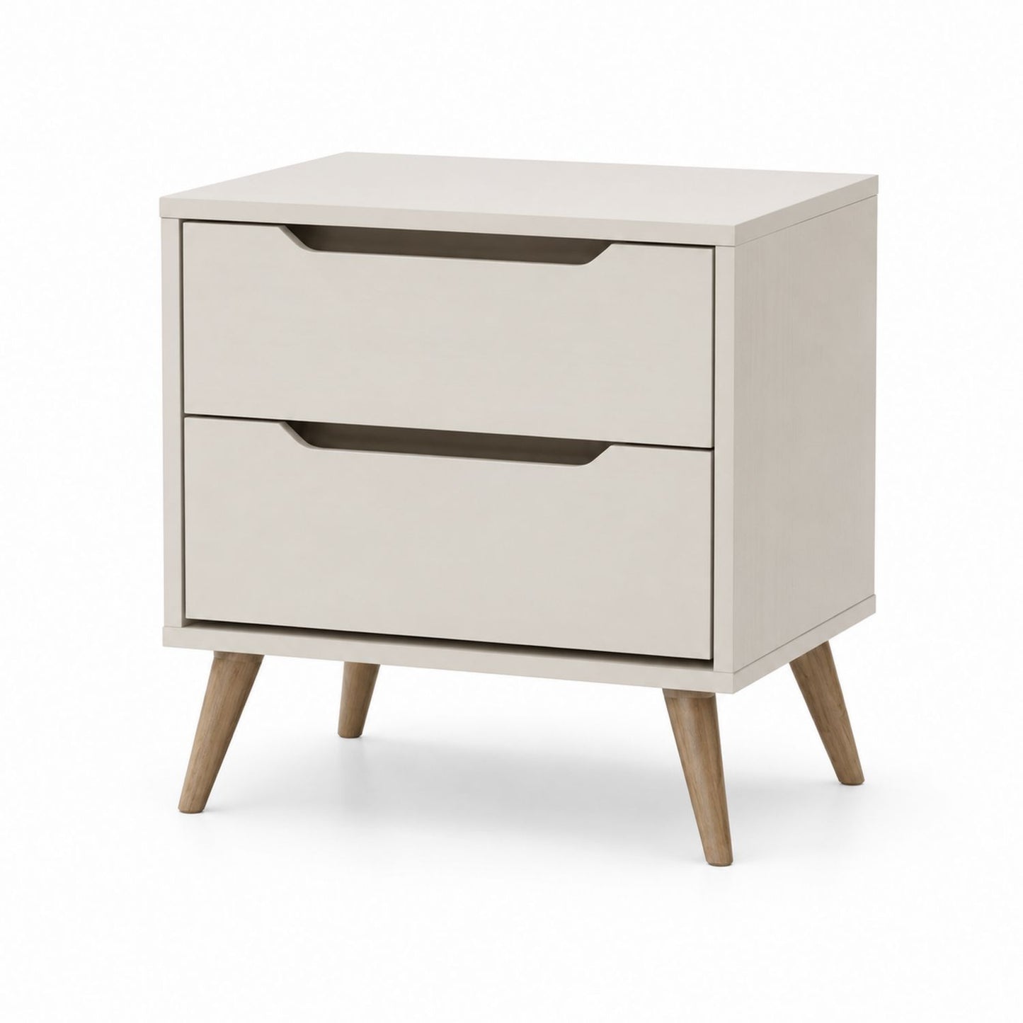 Beżowa Komoda MDF z 2 Szufladami na Drewnianych Nogach 60x40x65 cm