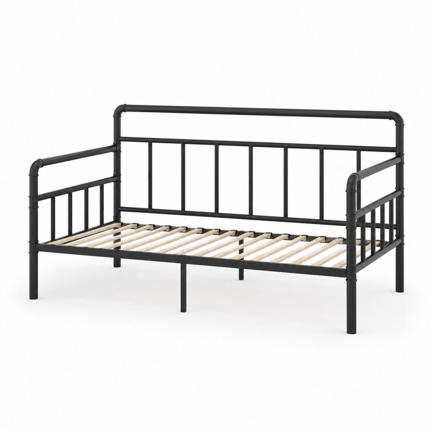 Łóżko metalowe czarne z listewkami 90x200 cm