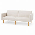 Beżowa sofa z tkaniny poliestrowej z dębowymi nogami 220x80x90cm