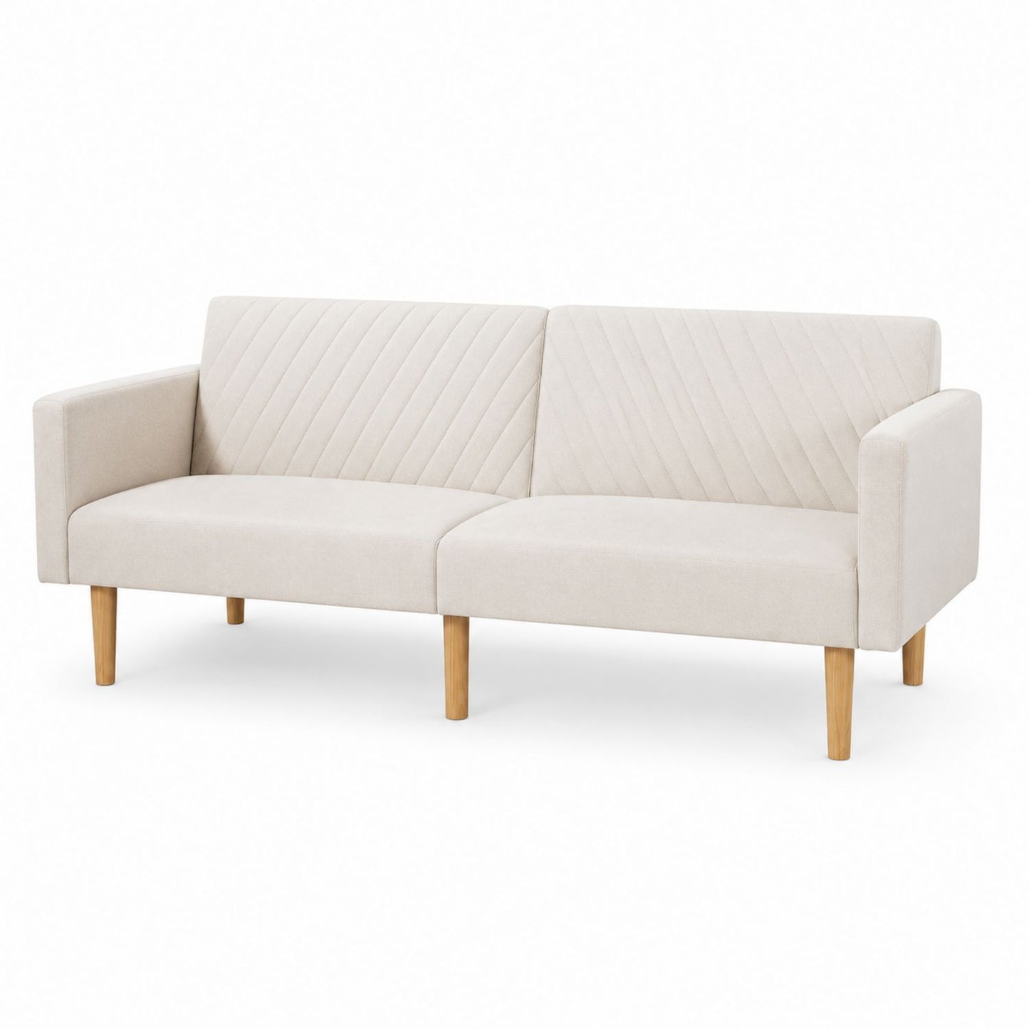 Beżowa sofa z tkaniny poliestrowej z dębowymi nogami 220x80x90cm