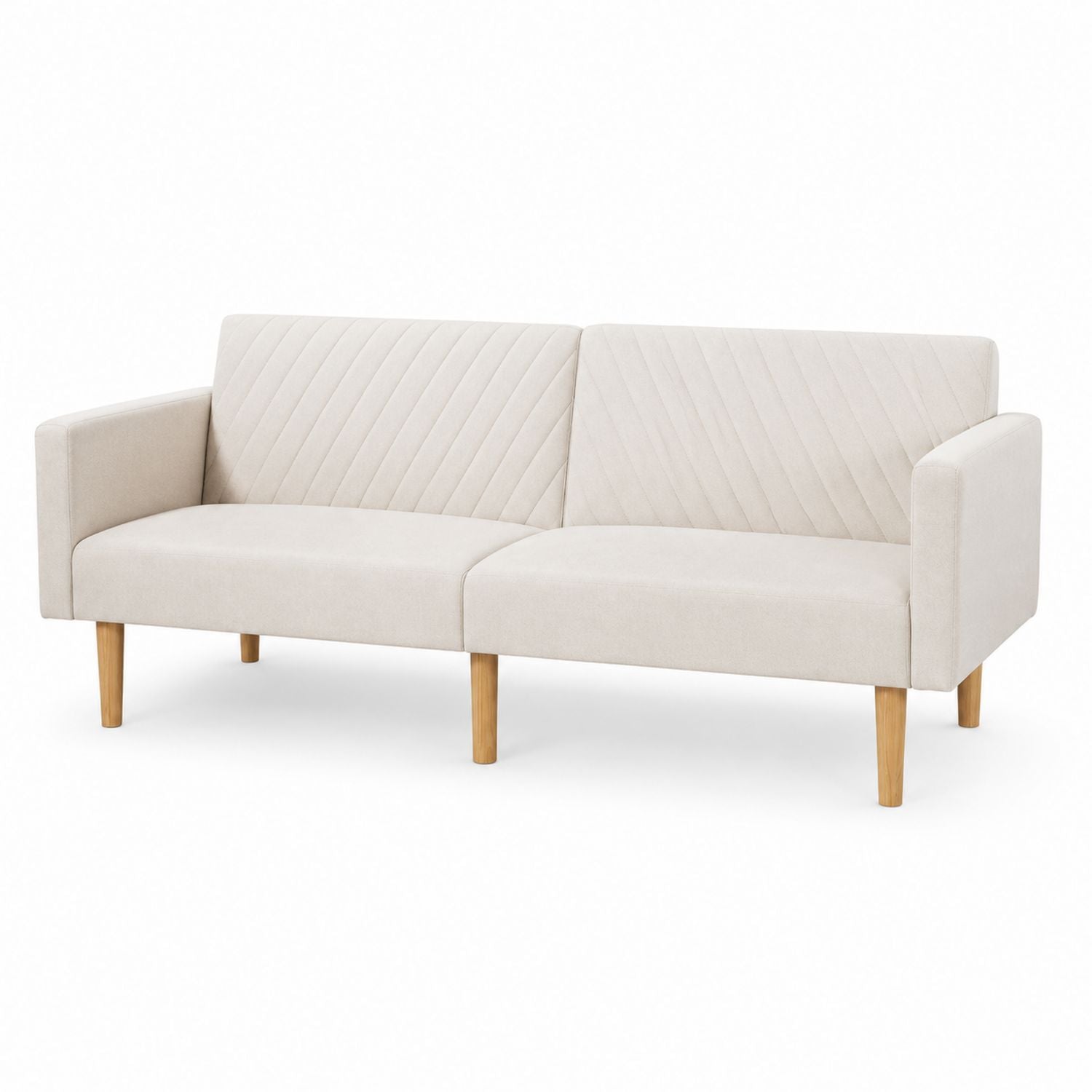 Beżowa sofa z tkaniny poliestrowej z dębowymi nogami 220x80x90cm